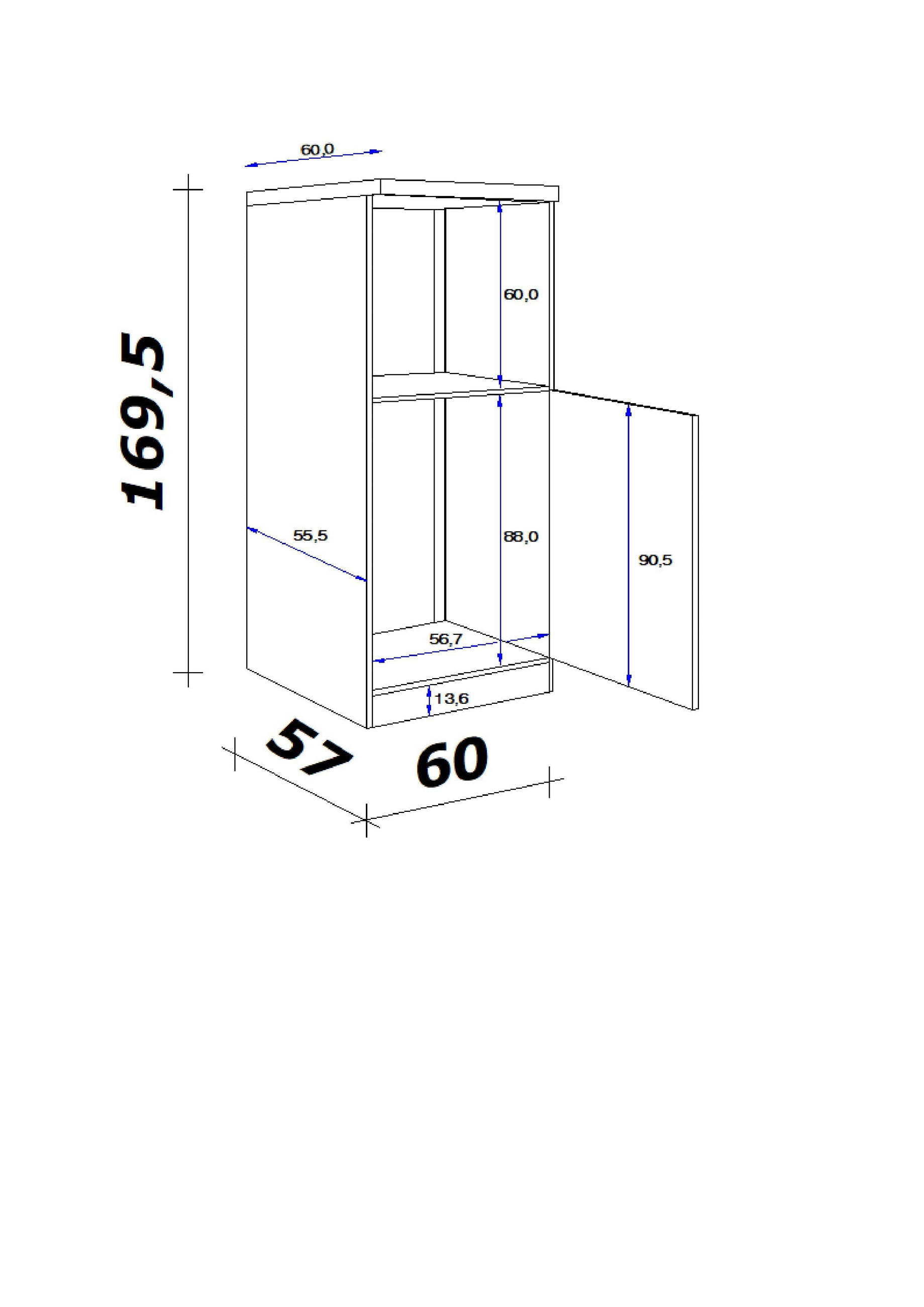 GERÄTEUMBAUSCHRANK 60/169,5/60 cm  in Sonoma Eiche, Weiß Hochglanz  - Edelstahlfarben/Weiß Hochglanz, KONVENTIONELL, Holzwerkstoff/Metall (60/169,5/60cm) - FlexWell