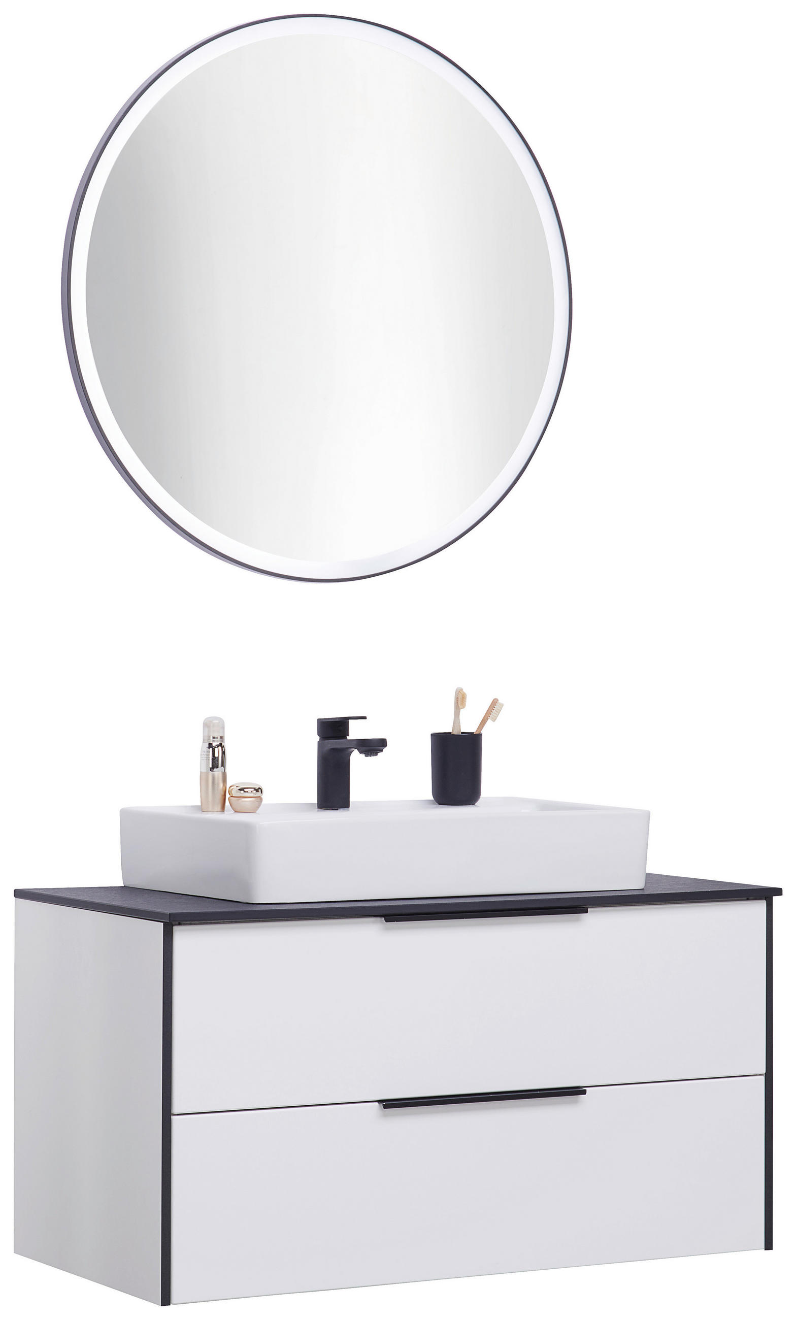 BADEZIMMER  in 92,4 cm  - Weiß Hochglanz/Schwarz, Basics, Glas/Keramik (92,4cm) - Voleo