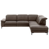 ECKSOFA in Echtleder Dunkelgrau  - Dunkelgrau/Schwarz, Design, Leder/Metall (297/245cm) - Beldomo Premium