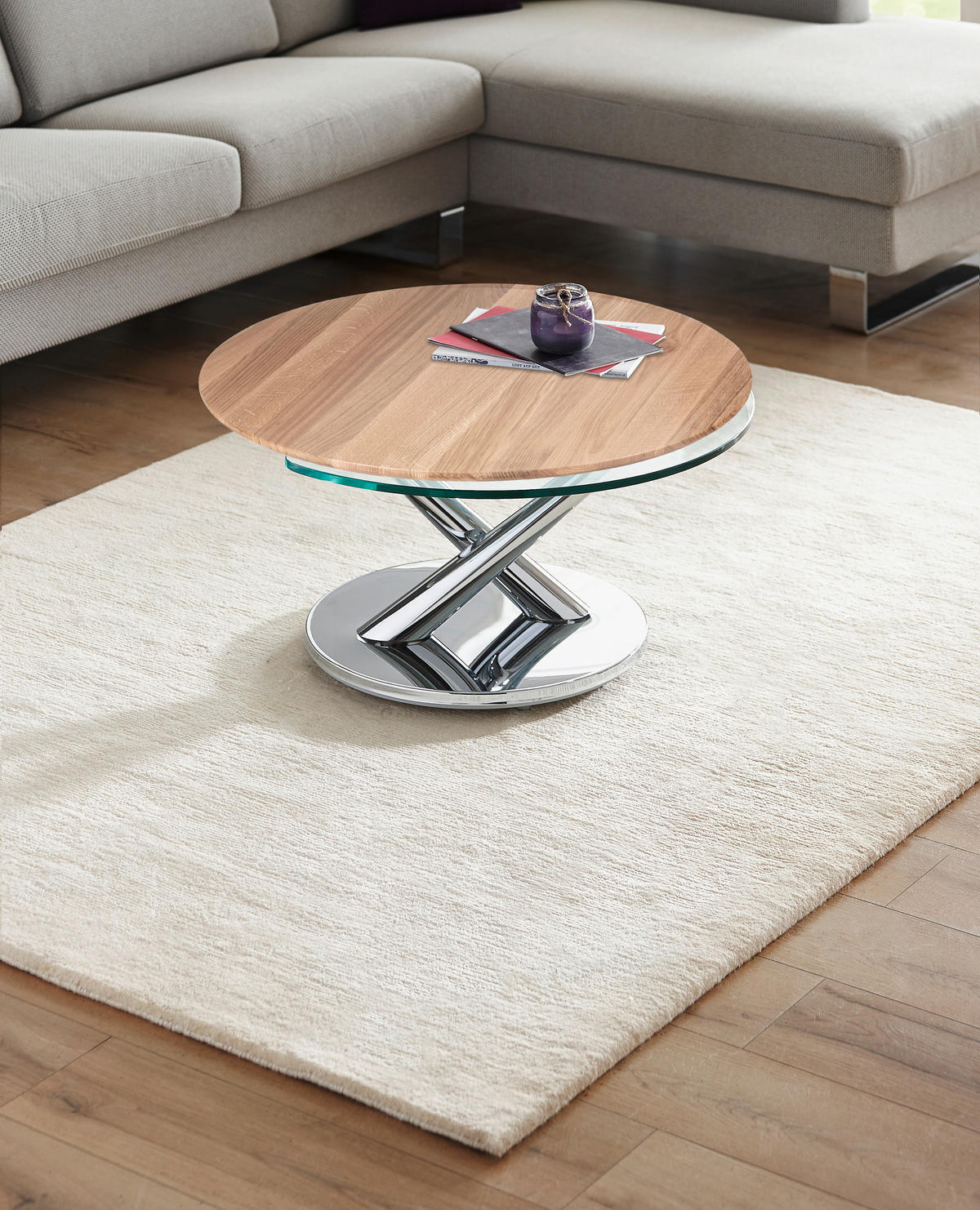 COUCHTISCH in Holz, Metall, Glas 80-128/80/40 cm  - Klar/Chromfarben, Design, Glas/Holz (80-128/80/40cm) - Naos