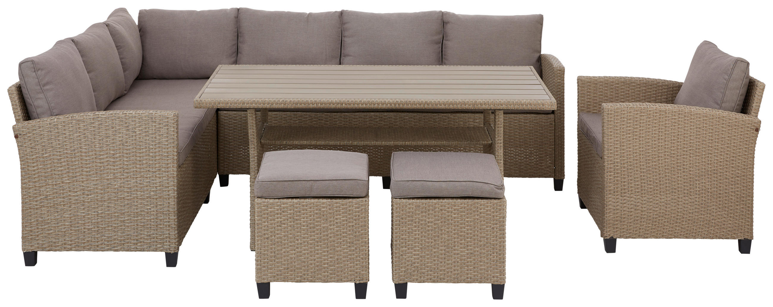 Loungegarnitur 6-tlg. Porto II 175/232 cm Stahl  - Hellgrau/Braun, MODERN, Kunststoff/Textil (175/232cm) - Luca Bessoni