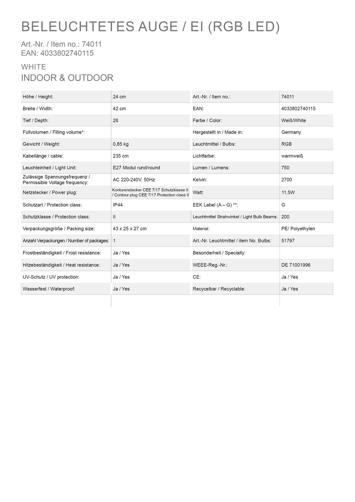 LED-DEKOLEUCHTE - Weiß, Basics, Kunststoff (26cm)