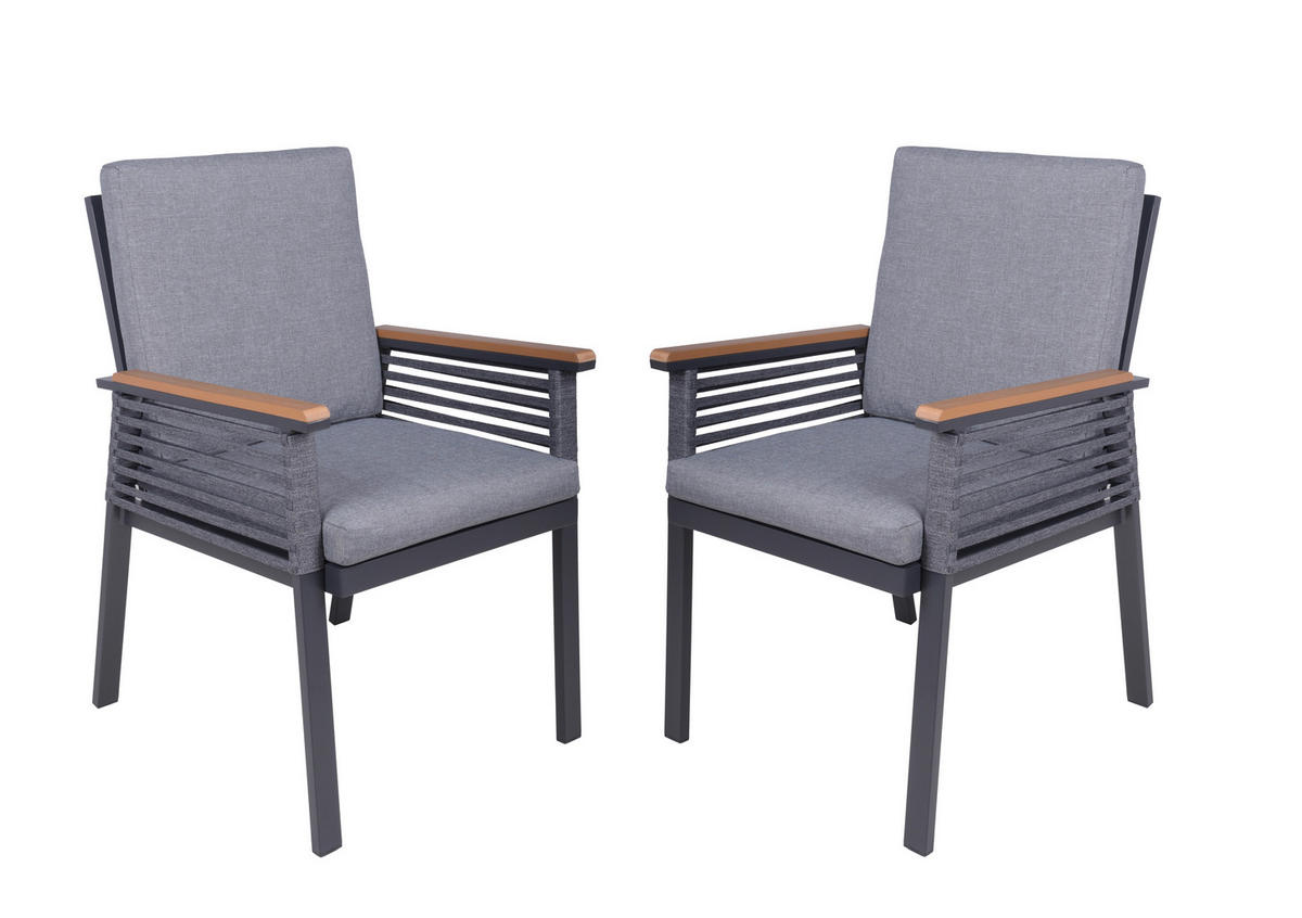 GARTENSTUHL-SET Aluminium Naturfarben, Schwarz, Dunkelgrau  - Dunkelgrau/Schwarz, Basics, Kunststoff/Textil (56/86/53cm) - Gardenson