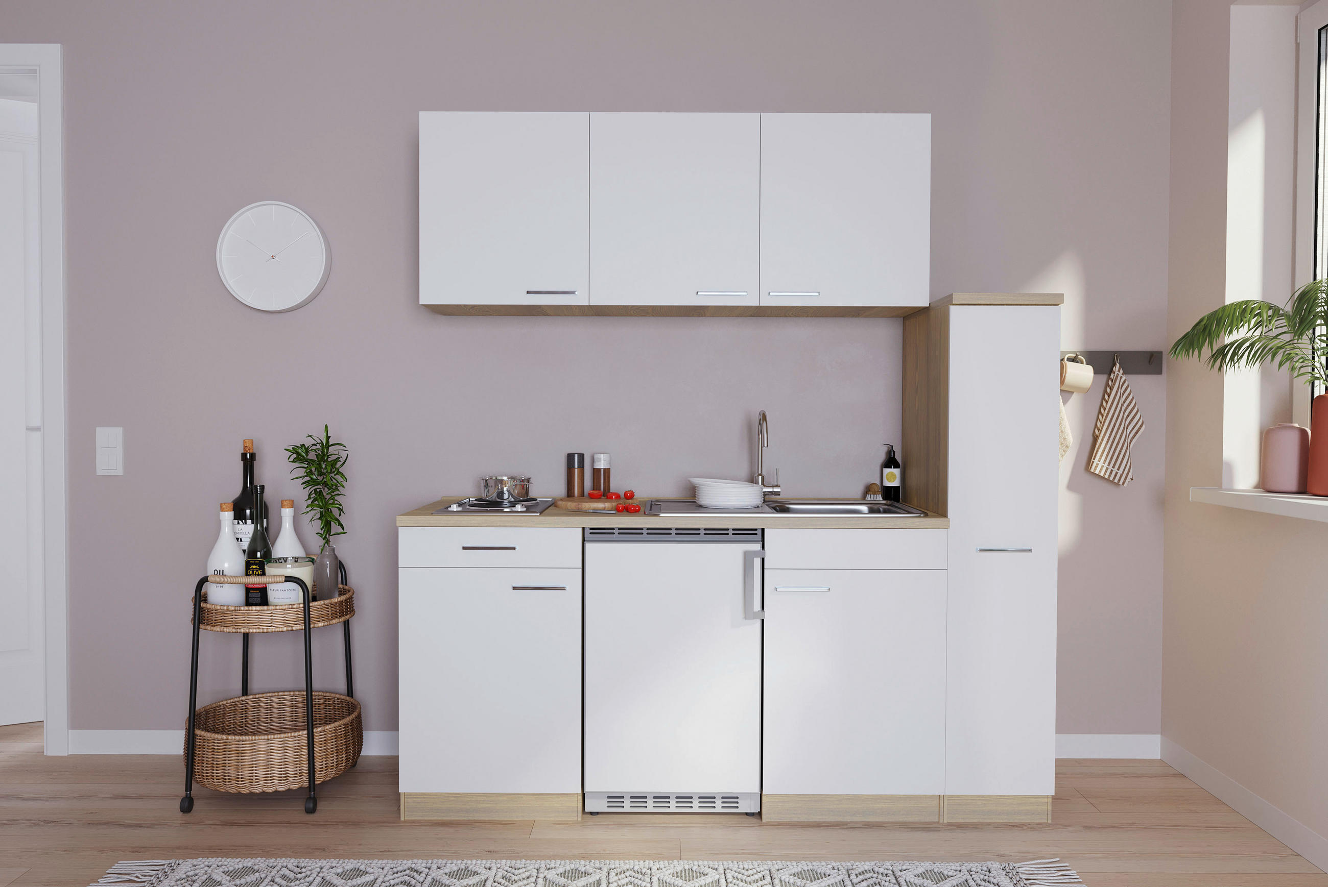 KÜCHENBLOCK 180 cm in Weiß - Eichefarben/Alufarben, Basics, Holzwerkstoff/Kunststoff (180cm) - Respekta