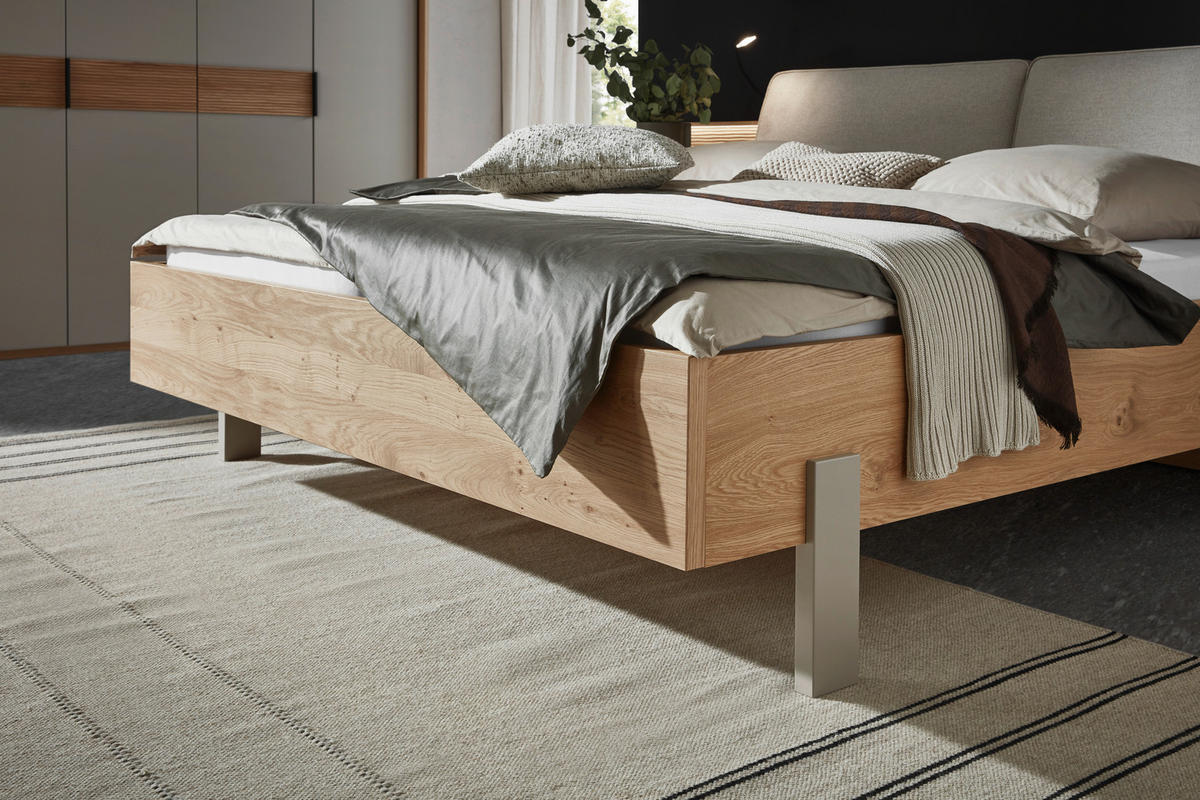 BETT 180/200 cm,  in Taupe, Eichefarben,  - Taupe/Eichefarben, Design, Metall (180/200cm) - Dieter Knoll