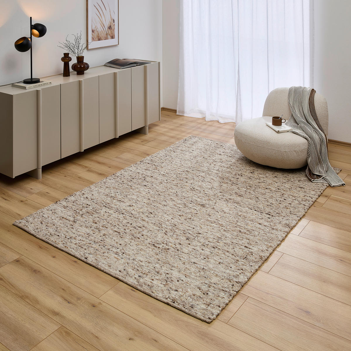 HANDWEBTEPPICH 90/160 cm Vieste Graubraun  - Graubraun, Basics, Textil (90/160cm) - Linea Natura