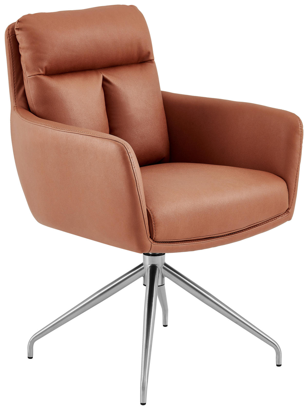 ARMLEHNSTUHL  in Edelstahl Mikrofaser  - Edelstahlfarben/Cognac, Design, Textil/Metall (62/89,5/65cm) - Novel