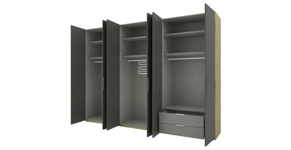 DREHTÜRENSCHRANK 300/223/62 cm 6-türig Eiche Artisan, Anthrazit - Anthrazit/Schwarz, KONVENTIONELL, Holzwerkstoff/Metall (300/223/62cm) - Novel