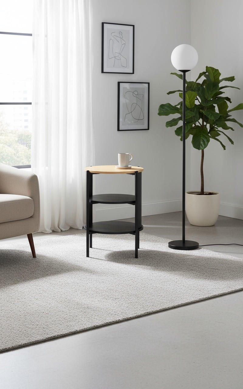 BEISTELLTISCH 44/44/60 cm Naturfarben, Schwarz rund  - Schwarz/Naturfarben, Trend, Holzwerkstoff/Metall (44/44/60cm) - Xora