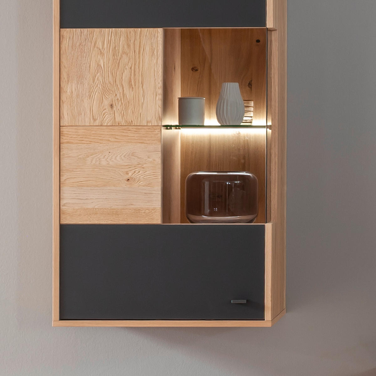 HYLLKOMBINATION  i antracit, ek Bianco  306/198/50 cm  - ek Bianco/svart, Design, metall/trämaterial (306/198/50cm) - MID.YOU