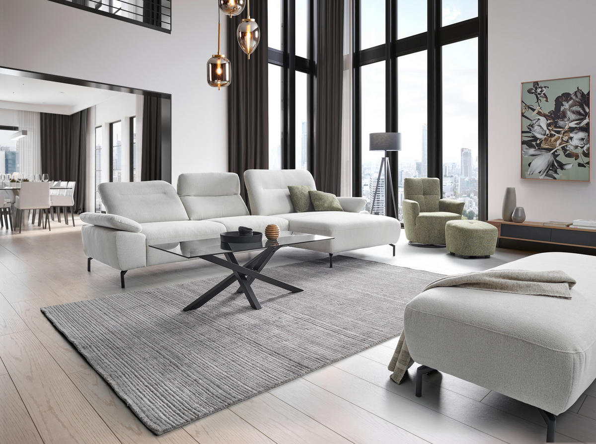 ECKSOFA in Chenille, Flachgewebe Grauweiss  - Schwarz/Grauweiss, Design, Textil/Metall (318/165cm) - Xora