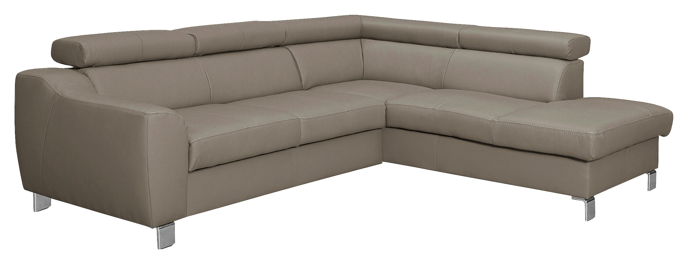 ECKSOFA Taupe Echtleder Lederlook  - Taupe/Chromfarben, Design, Leder/Textil (245/208cm) - Livetastic