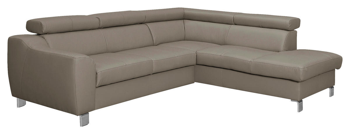 ECKSOFA in Lederlook Echtleder Taupe  245/208 cm  - Taupe/Chromfarben, Design, Leder/Textil (245/208cm) - Livetastic