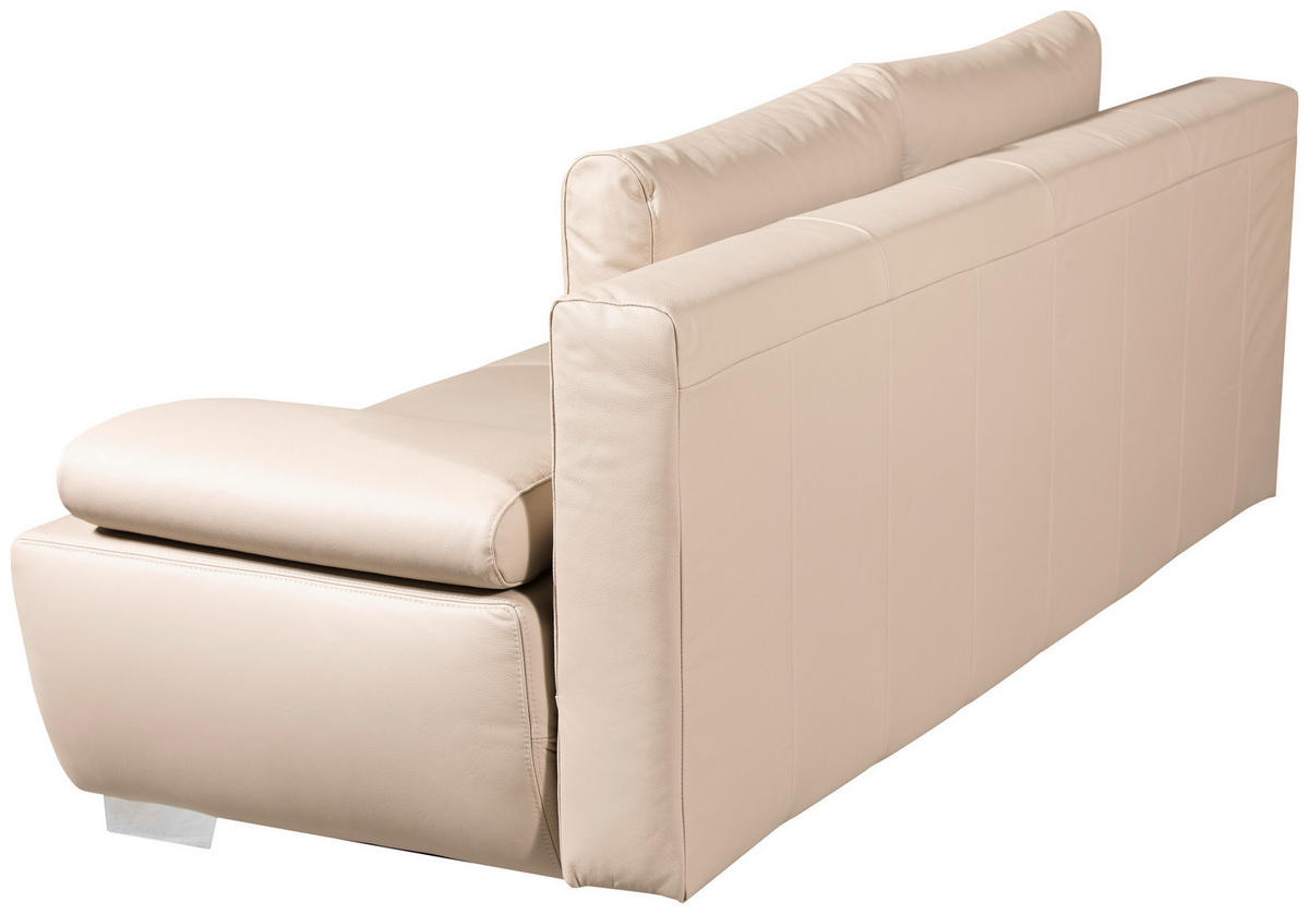 SCHLAFSOFA  in Echtleder Beige  - Chromfarben/Beige, KONVENTIONELL, Leder/Metall (195/85/90cm) - Livetastic