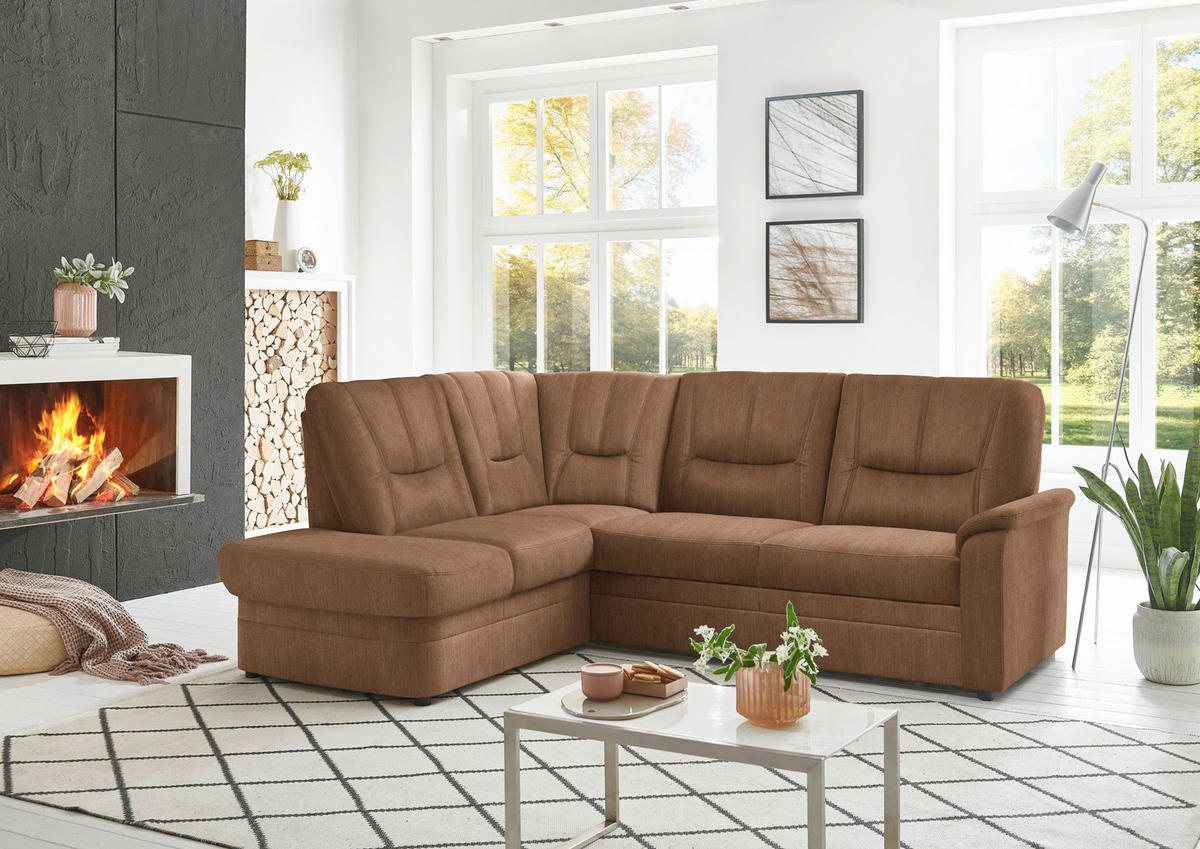 ECKSOFA Chenille Rostfarben  - Rostfarben/Schwarz, Konventionell, Kunststoff/Textil (185/235cm) - Beldomo Comfort