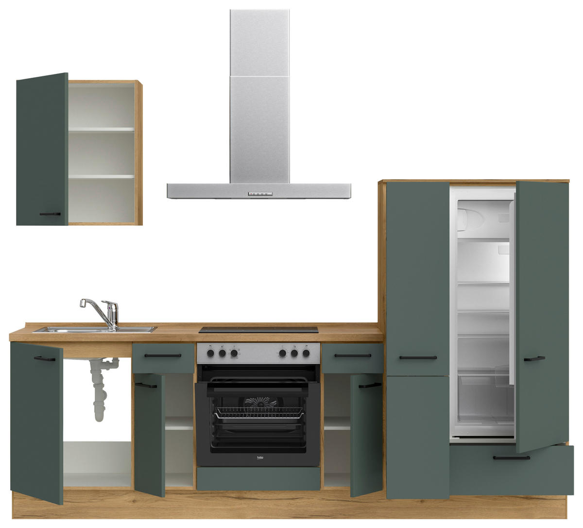 KÜCHENBLOCK Easytouch 270 cm  in Eichefarben, Dunkelgrün  - Dunkelgrün/Eichefarben, MODERN, Holzwerkstoff/Metall (270cm) - Nobilia