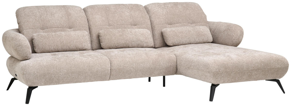 ECKSOFA inkl. Funktionen Taupe Chenille  - Taupe/Schwarz, Design, Textil/Metall (282/189cm) - Novel