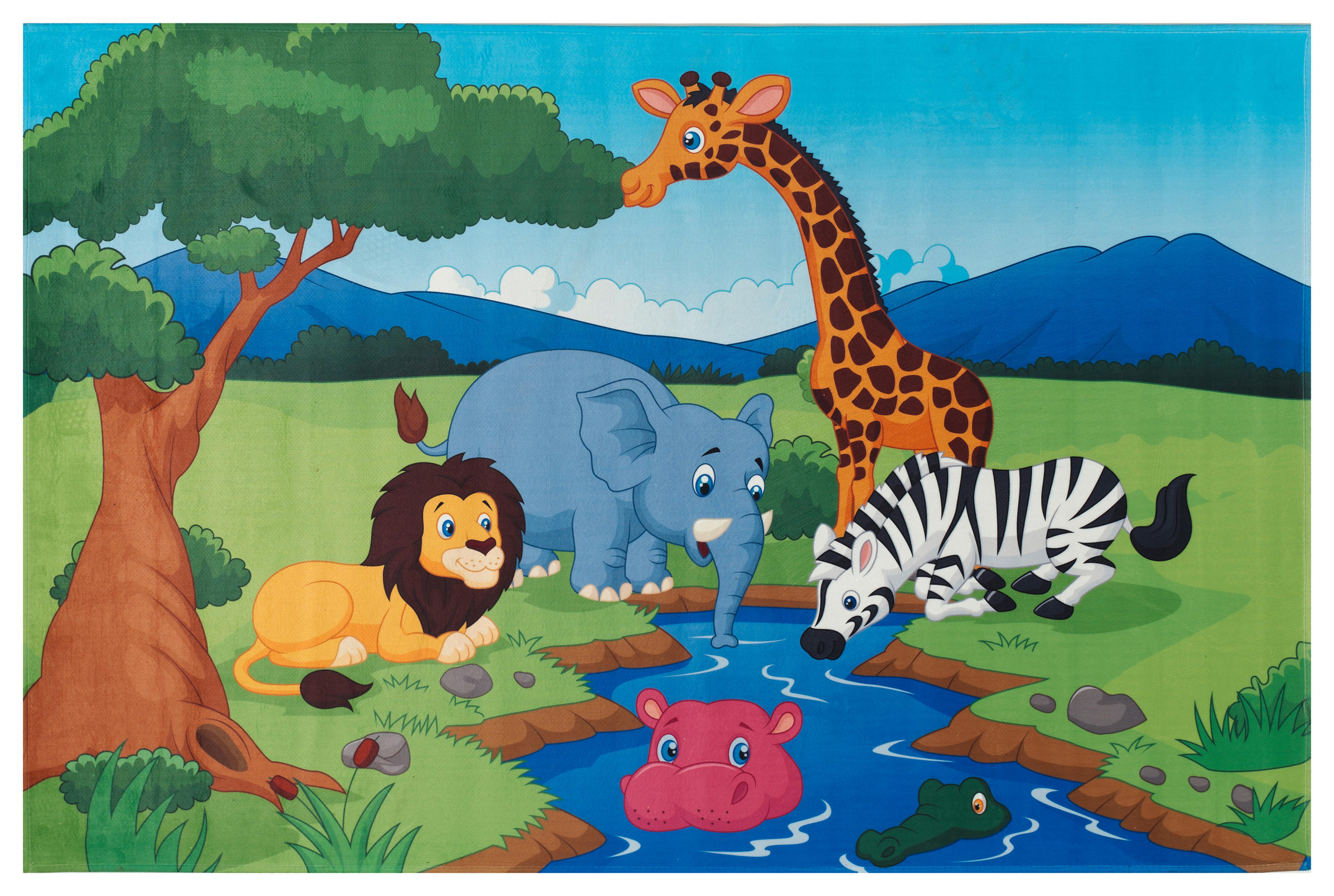 Kinderteppich Tiere Blau/ Grün 5 Freunde 100x160 cm
