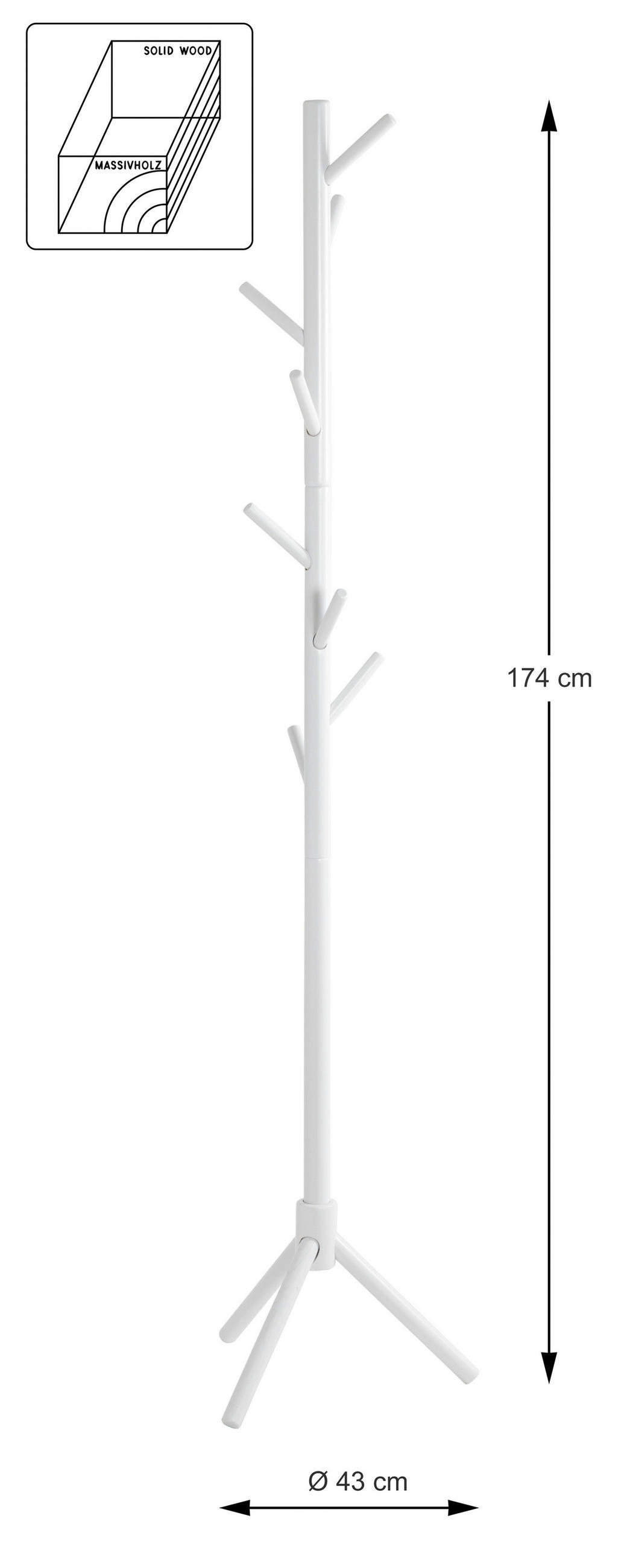 ŠATNÍ STOJAN - bílá, Konvenční, dřevo (43/174/43cm)