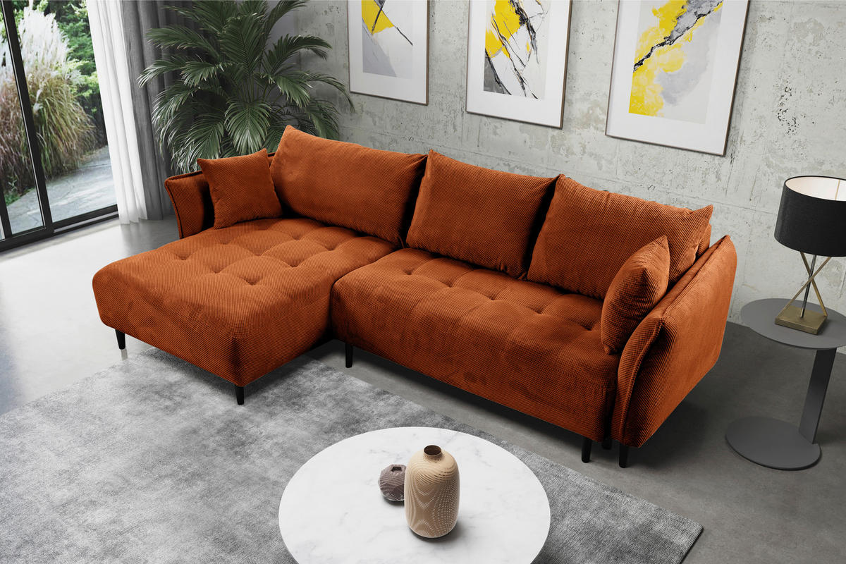 ECKSOFA in Chenille Rostfarben  - Rostfarben/Schwarz, KONVENTIONELL, Holz/Textil (160/290cm) - Carryhome