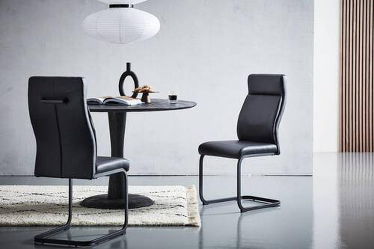 SCHWINGSTUHL  in Eisen Lederlook  - Schwarz, MODERN, Textil/Metall (44/102/61cm) - Livetastic