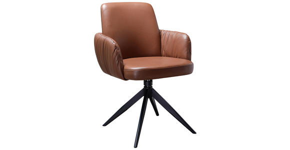 ARMLEHNSTUHL in Eisen Echtleder pigmentiert - Cognac/Schwarz, Design, Leder/Metall (59/85/62cm) - Moderano