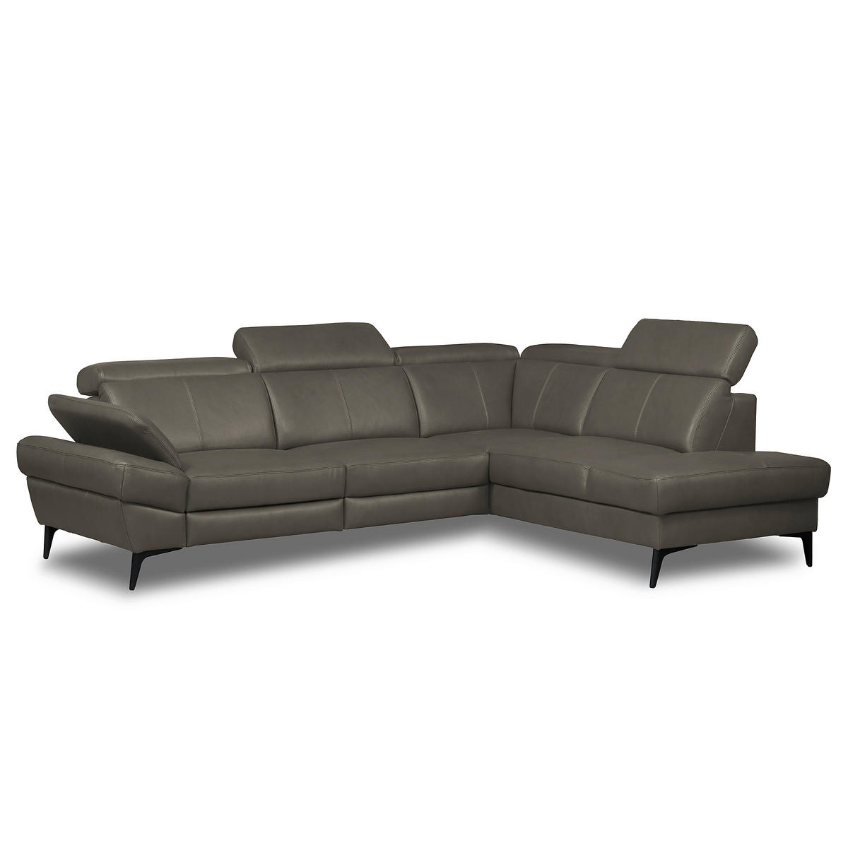 ECKSOFA Lederlook Echtleder Schlammfarben  - Schlammfarben/Schwarz, Design, Leder/Textil (264/211cm) - Livetastic