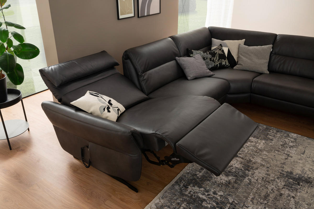 ECKSOFA Anthrazit Echtleder  - Anthrazit/Schwarz, Design, Leder/Metall (258/286cm) - Schöner Wohnen
