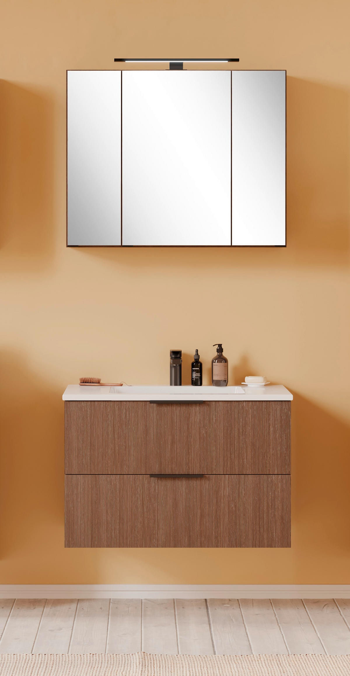 BADEZIMMER 3-teilig  in 80 cm  - Dunkelbraun/Schwarz, Natur, Glas/Holzwerkstoff (80cm) - Held
