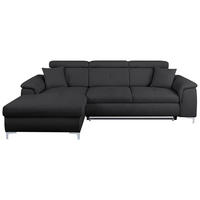 ECKSOFA Dunkelgrau Flachgewebe Zierkissen, Schlaffunktion, Rücken echt, Kopfteilverstellung  - Chromfarben/Dunkelgrau, KONVENTIONELL, Textil/Metall (175/268cm) - Carryhome