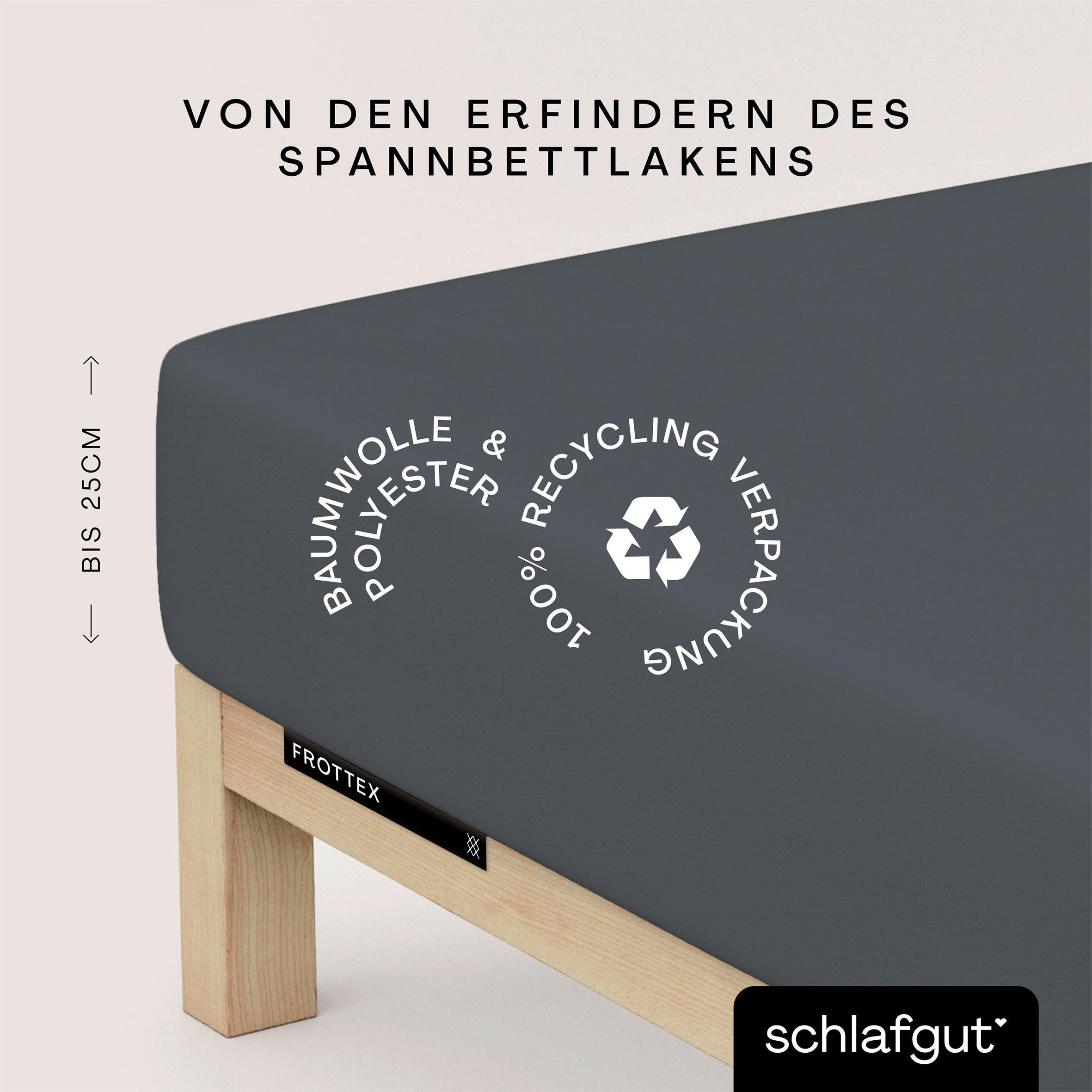 Thumbnail - Schlafgut Spannbetttuch Frottex, Dunkelgrau, Textil, 200x200 cm, Grüner Punkt, Textiles Vertrauen - Oeko-Tex®, Hohenstei...