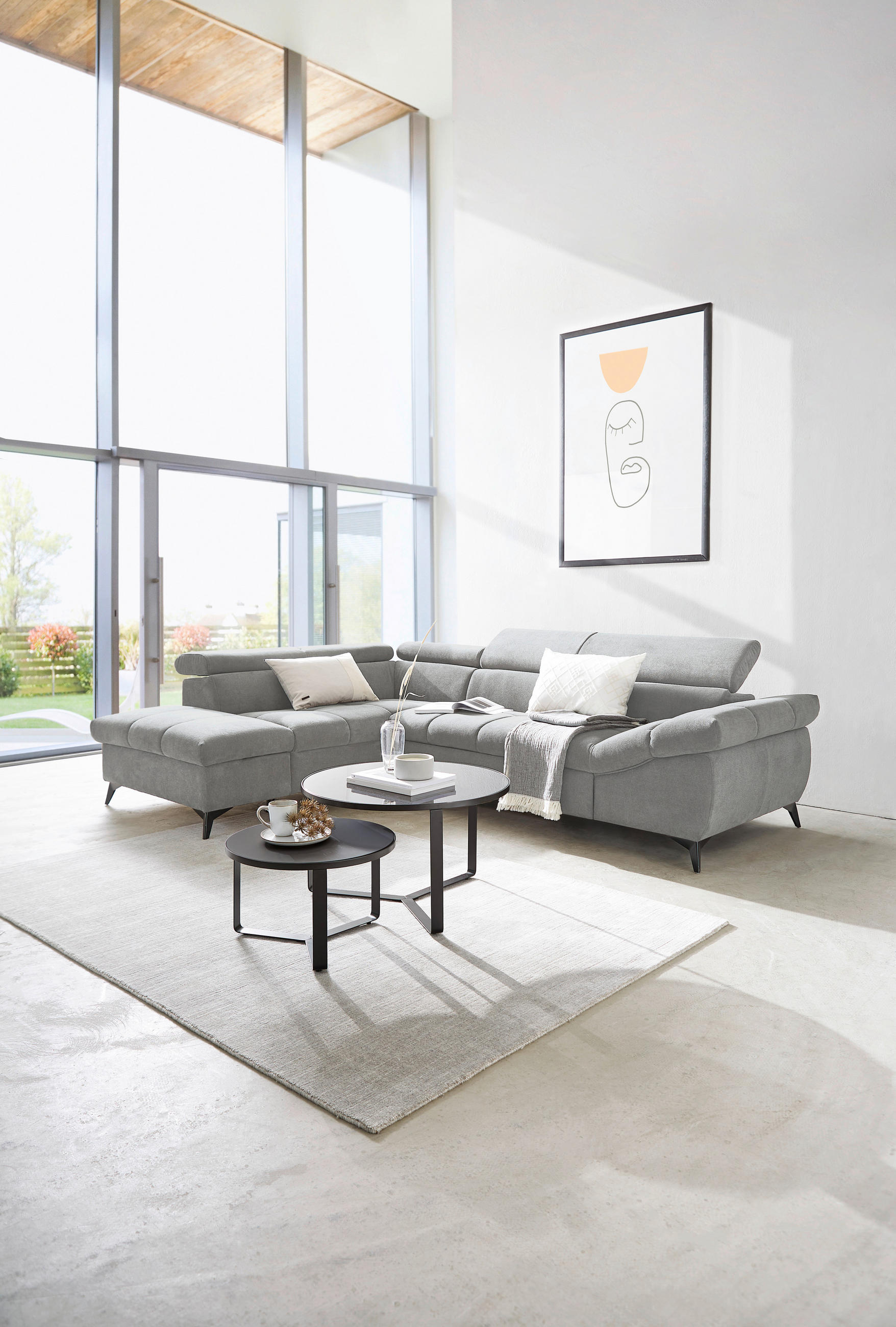 ECKSOFA in Mikrofaser Hellgrau  - Hellgrau/Schwarz, Design, Kunststoff/Textil (210/279cm) - Livetastic