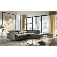 ECKSOFA Anthrazit Echtleder Lederlook Rücken echt, Armteilverstellung, Relaxfunktion, Kopfteilverstellung  - Chromfarben/Anthrazit, Design, Leder/Textil (252/179cm) - Livetastic