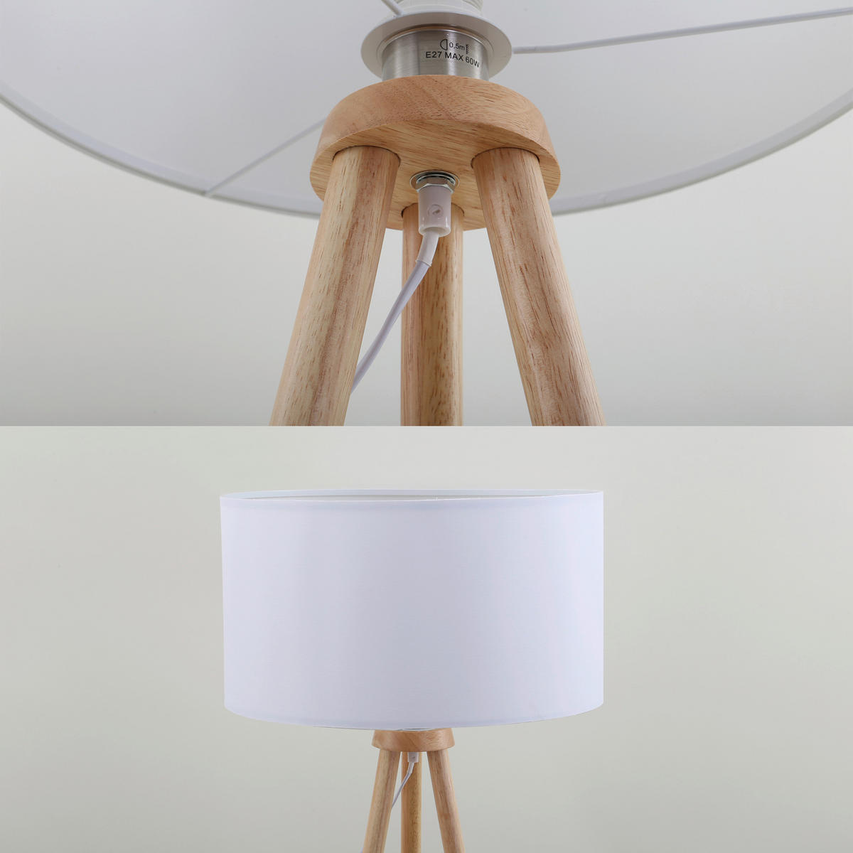 STEHLEUCHTE 50/148 cm    - Buchefarben/Weiß, Natur, Holz/Textil (50/148cm)