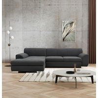 ECKSCHLAFSOFA NIKA Dunkelgrau Webstoff  - Dunkelgrau/Silberfarben, Basics, Holz/Textil (277/156cm) - MID.YOU