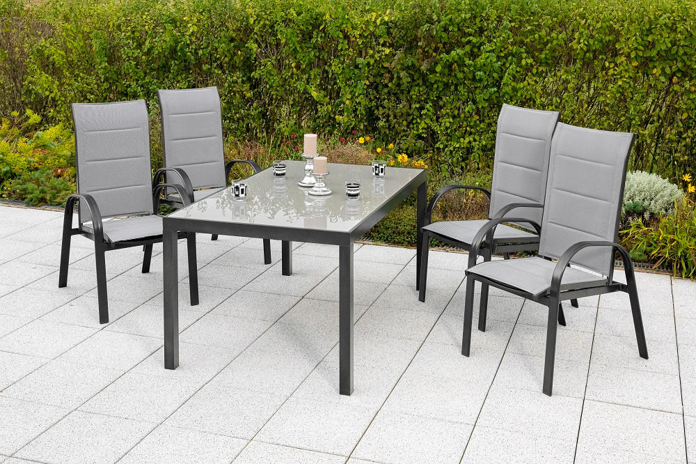 GARTENSET Aluminium  - Graphitfarben/Grau, MODERN, Glas/Textil - Gardenson