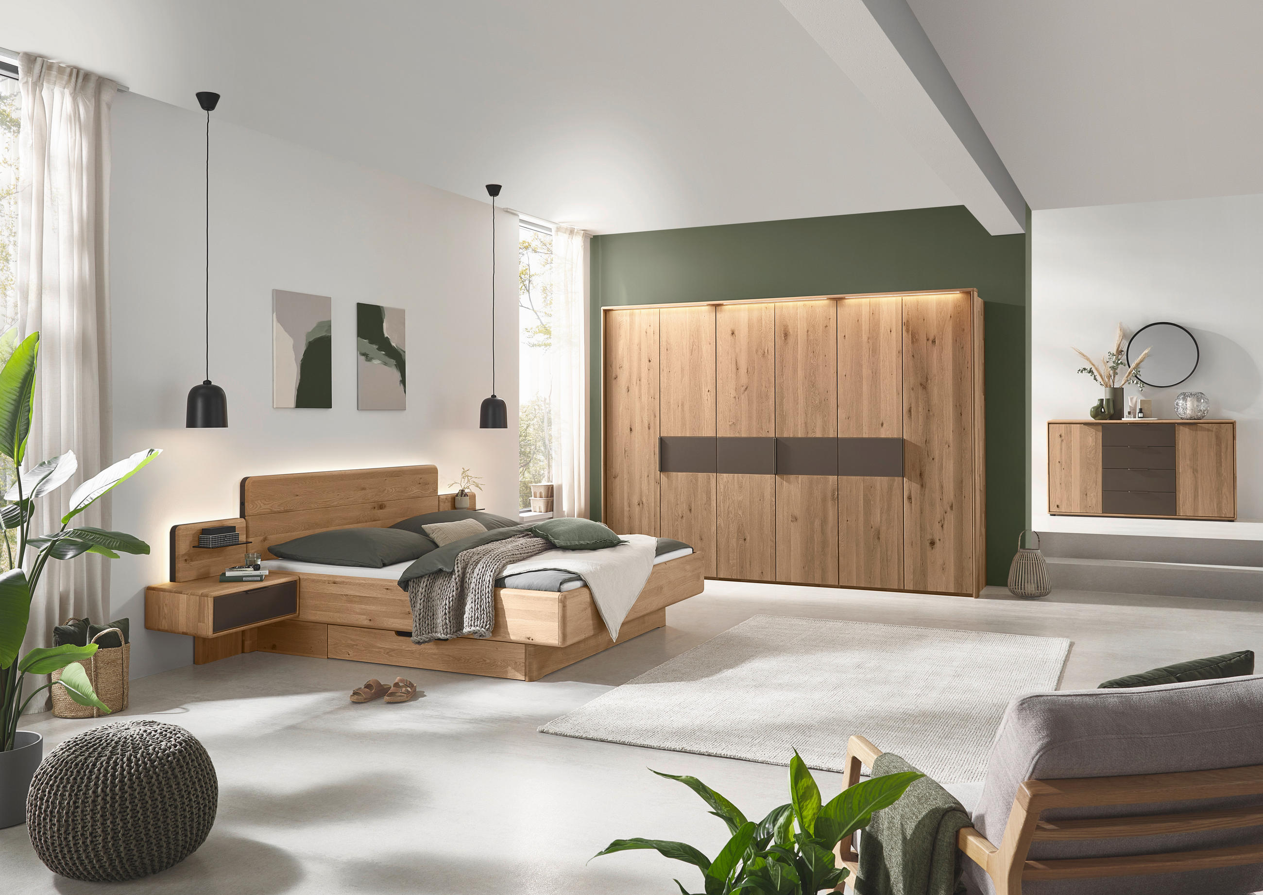 BETTANLAGE - Wildeiche/Bronzefarben, Natur, Glas/Holz (180/200cm) - Valnatura