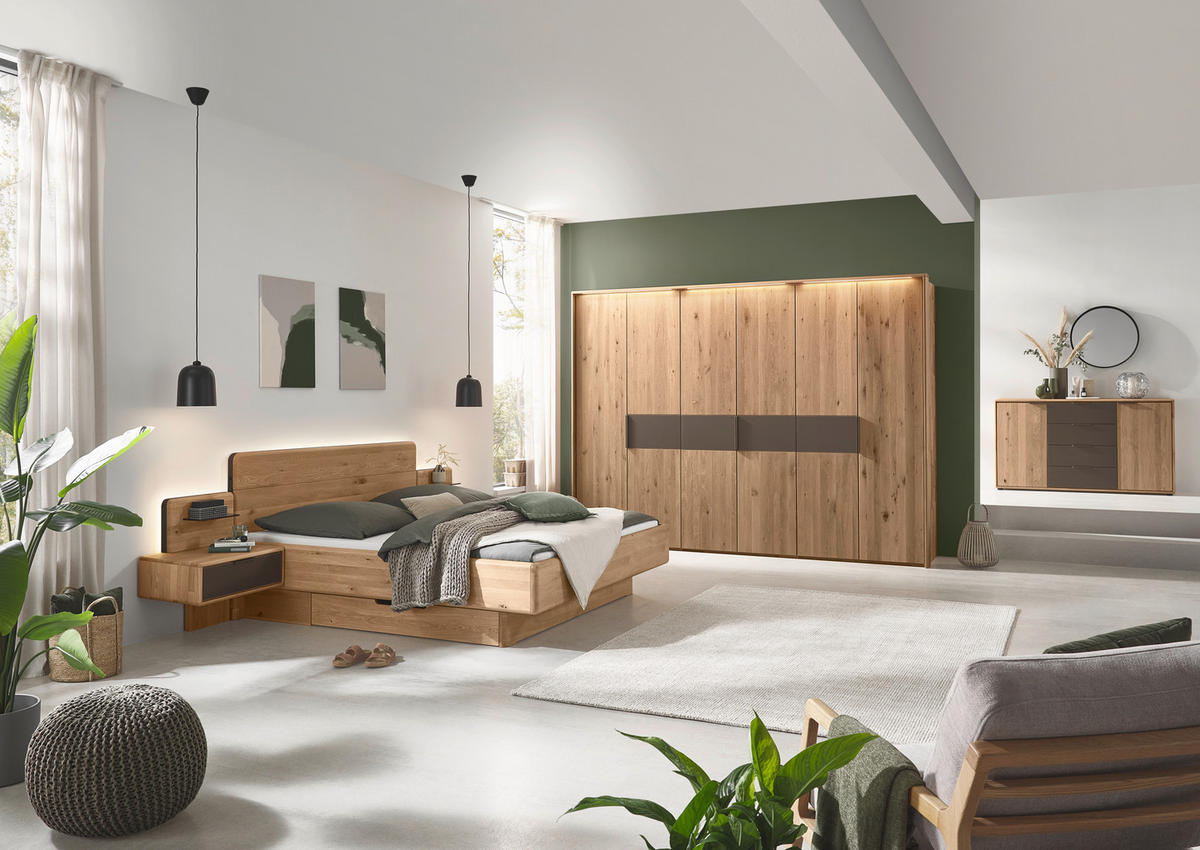 BETTANLAGE - Wildeiche/Bronzefarben, Natur, Glas/Holz (180/200cm) - Valnatura