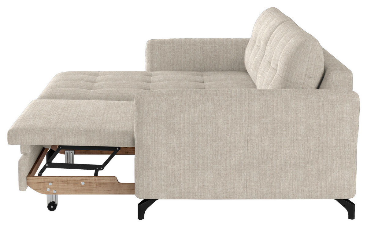ECKSOFA in Flachgewebe, Leinenoptik Beige  - Beige/Schwarz, Design, Textil/Metall (170/242cm) - Xora