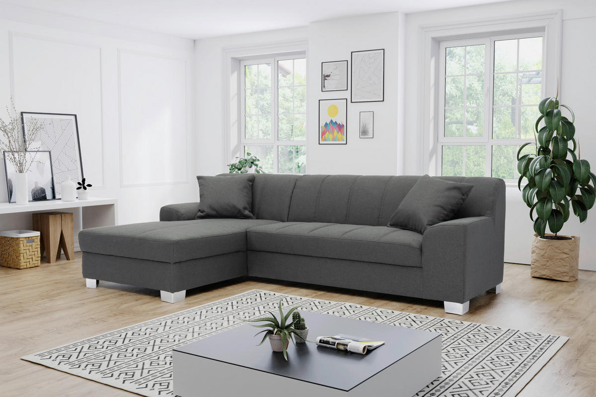 ECKSOFA CAPRI Grau Struktur  - Chromfarben/Grau, KONVENTIONELL, Textil/Metall (152/239cm) - MID.YOU