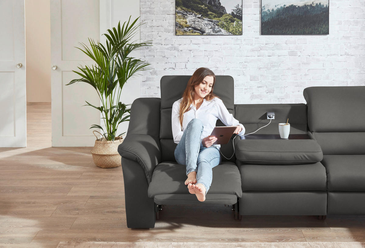 ECKSOFA  in Echtleder Dunkelgrau  324/260 cm  - Chromfarben/Dunkelgrau, KONVENTIONELL, Leder/Kunststoff (324/260cm) - Cantus