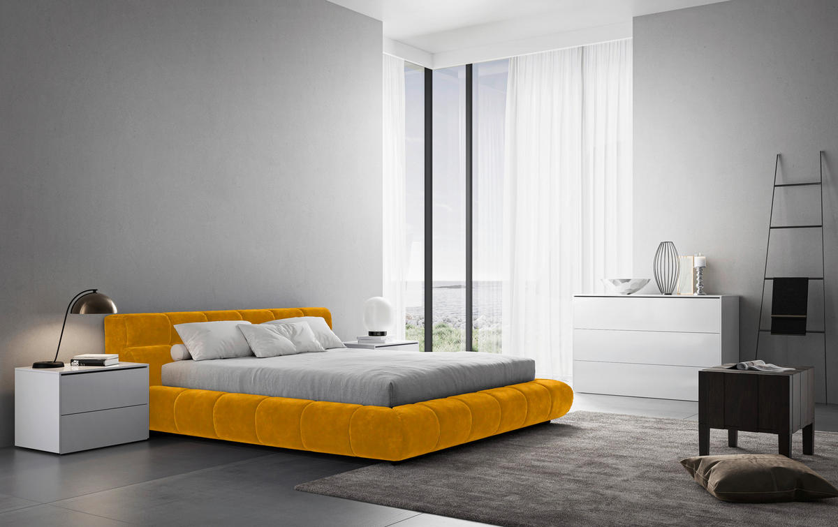 POLSTERBETT 200/200 cm,  in Currygelb,  - Currygelb/Schwarz, Design, Textil/Metall (200/200cm) - Belluti