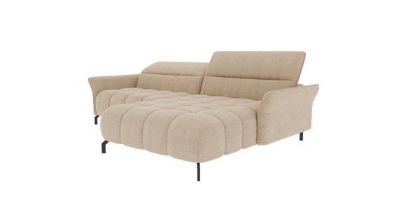ECKSOFA Beige Flachgewebe Rücken echt, Kopfteilverstellung, Sitztiefenverstellung  - Beige/Schwarz, KONVENTIONELL, Textil/Metall (272/175cm) - Carryhome