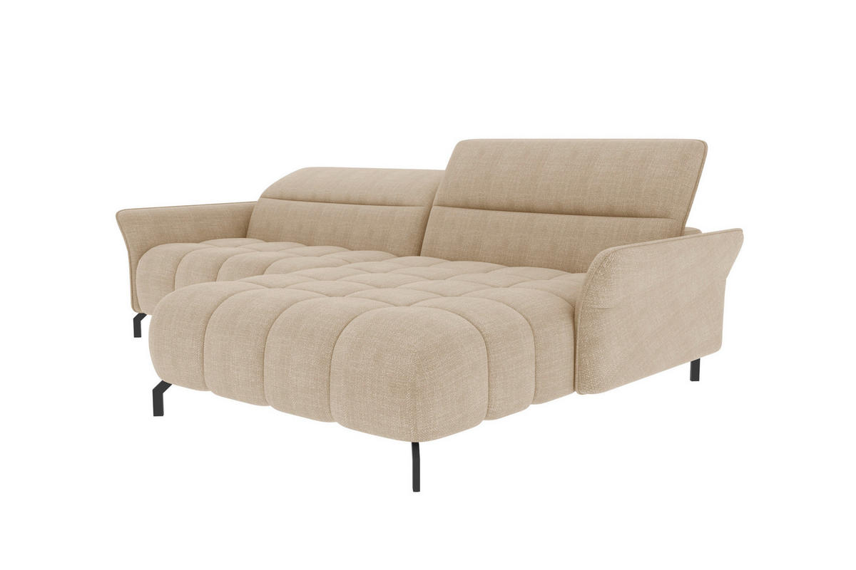 ECKSOFA Beige Flachgewebe Rücken echt, Kopfteilverstellung, Sitztiefenverstellung  - Beige/Schwarz, KONVENTIONELL, Textil/Metall (272/175cm) - Carryhome