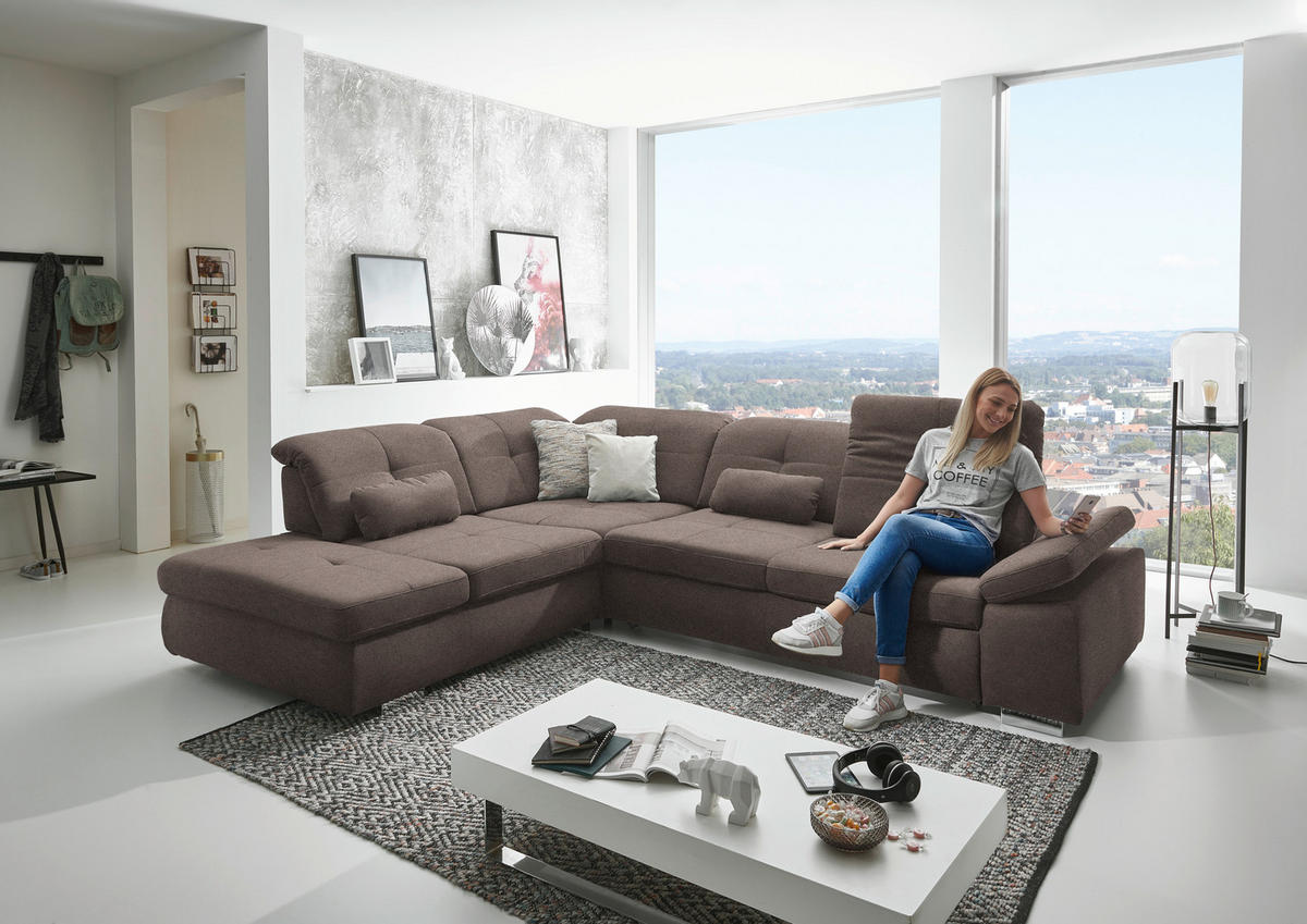 ECKSOFA  in Mikrofaser Graubraun  260/312 cm  - Chromfarben/Graubraun, Design, Textil/Metall (260/312cm) - Beldomo Style