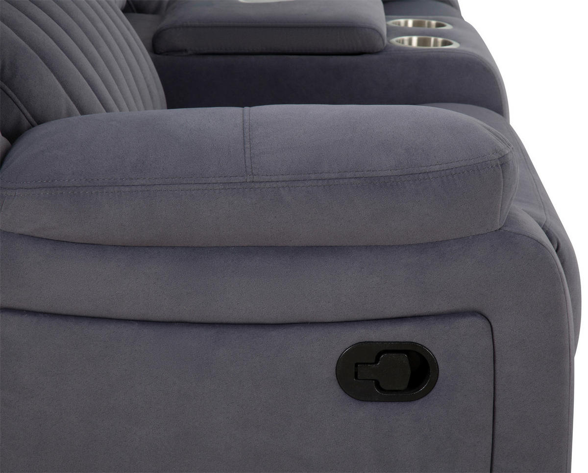 HEIMKINO-SOFA Velours Grau  - Grau, KONVENTIONELL, Textil/Metall (186/102/99cm) - MID.YOU