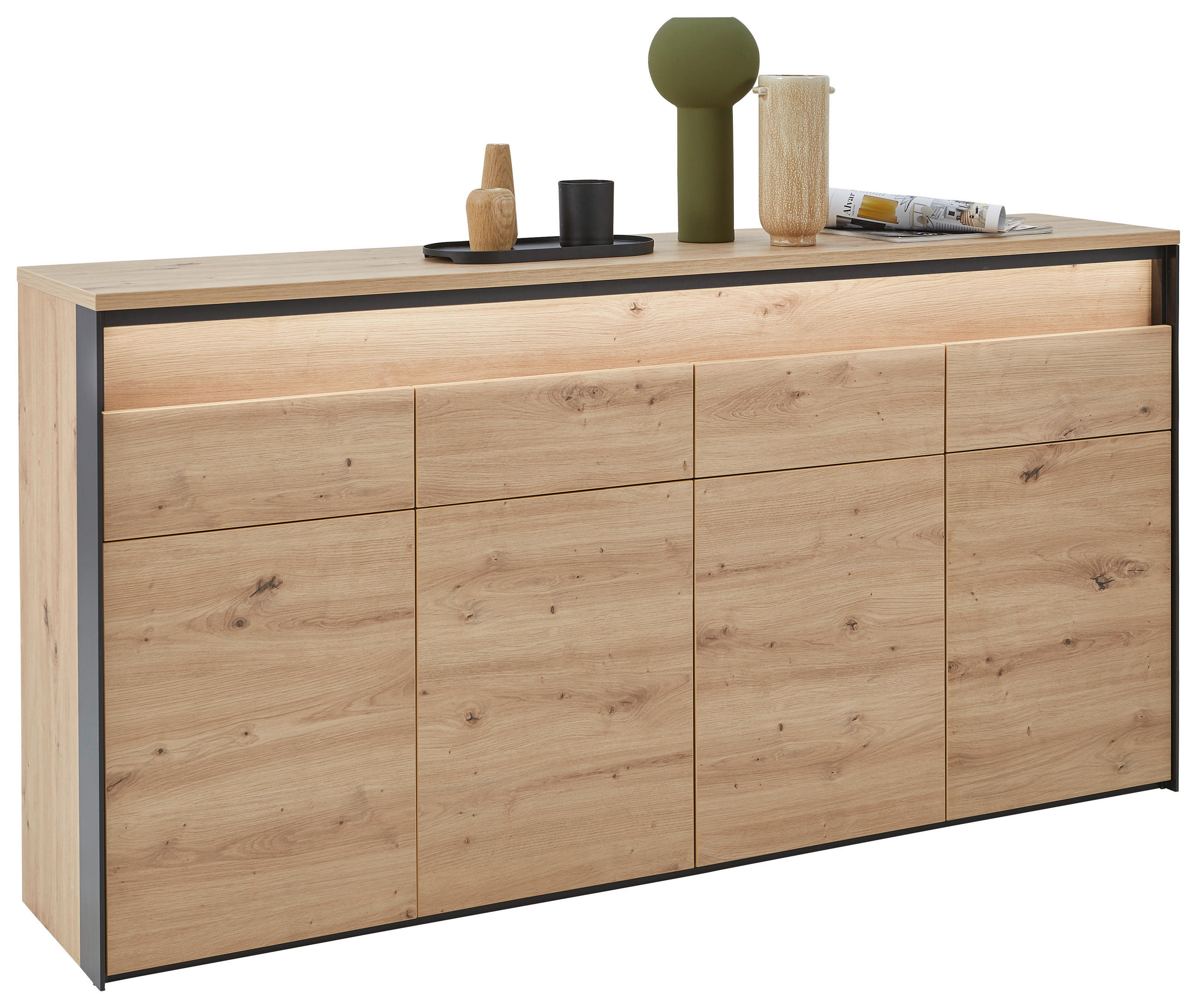 SIDEBOARD Schwarz, Eiche Artisan Beleuchtung - Schwarz/Eiche Artisan, KONVENTIONELL, Holzwerkstoff (174/88/38cm) - Voleo