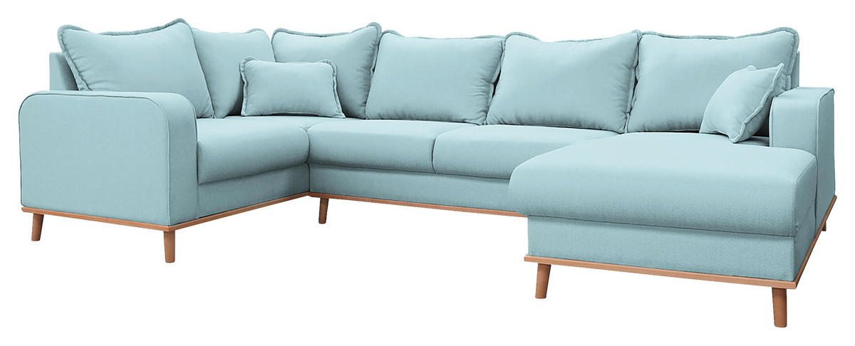 WOHNLANDSCHAFT Textilgeflecht Hellblau  - Wengefarben/Hellblau, Design, Holz/Textil (167/296/170cm) - Livetastic