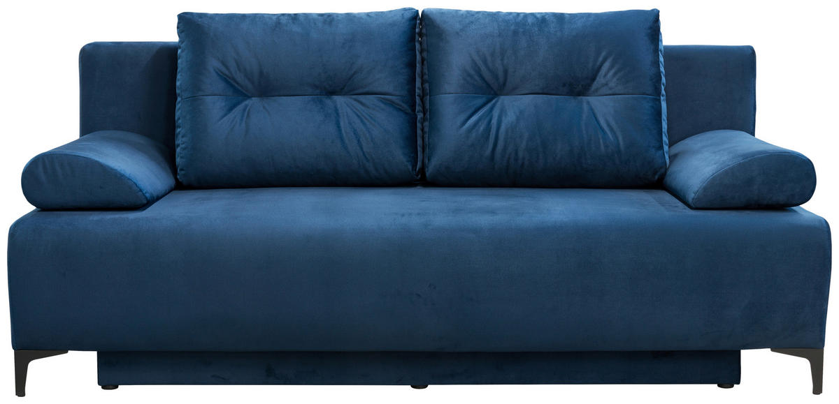 BOXSPRINGSOFA  mit Schlafen auf Sitzhöhe Samt Dunkelblau  - Schwarz/Dunkelblau, MODERN, Textil/Metall (201/100/105cm) - MID.YOU