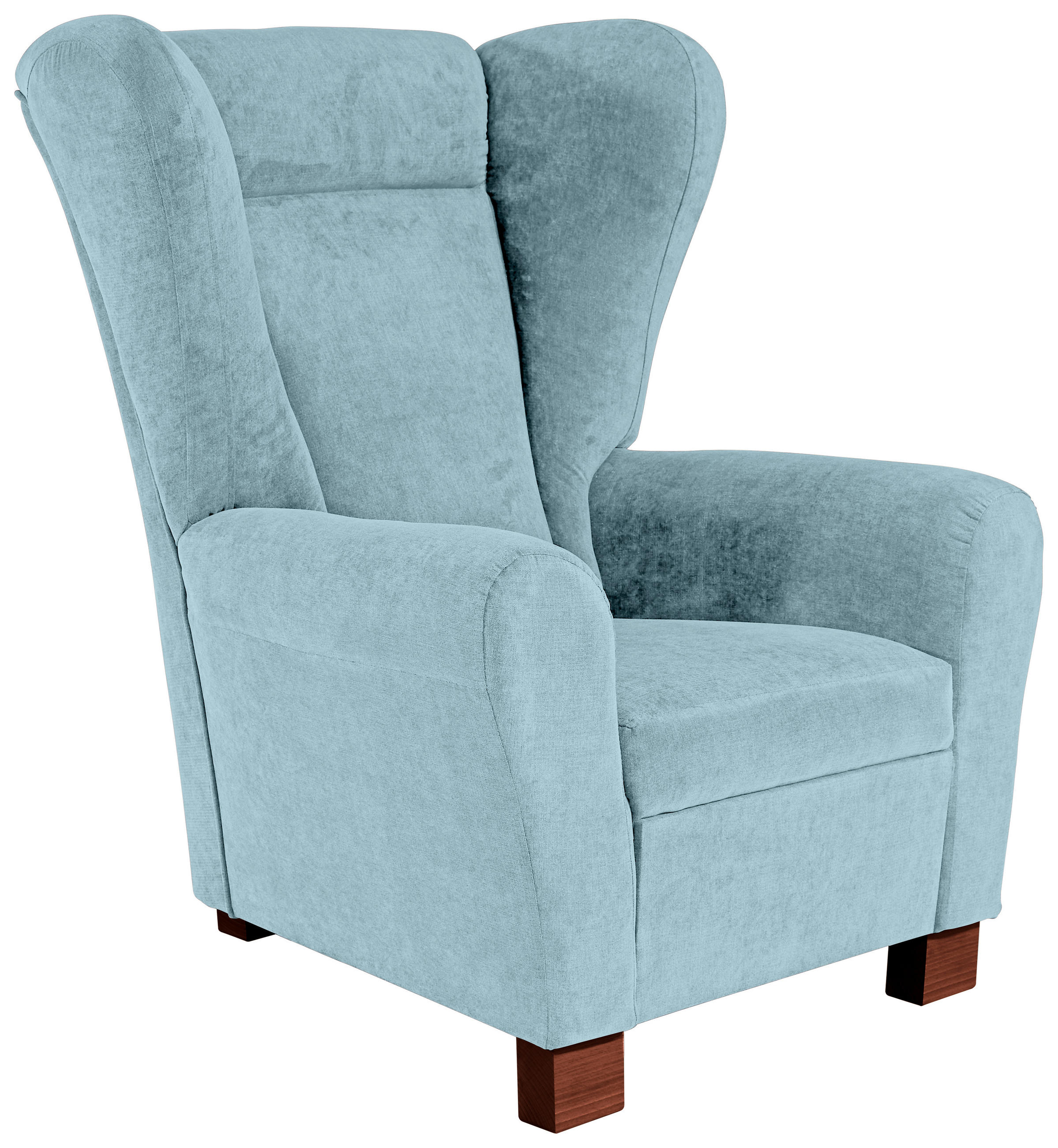 OHRENSESSEL Flachgewebe Hellblau    - Braun/Hellblau, Design, Holz/Textil (95/109/97cm) - Livetastic